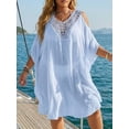 thumbnail image 4 of MOJOGO Women's Beach Cover Up Backless Crochet Lace Cover Up Dress Cold Shoulder Coverups Summer Pool Linen Blend Outfits Blue Free Size, 4 of 5