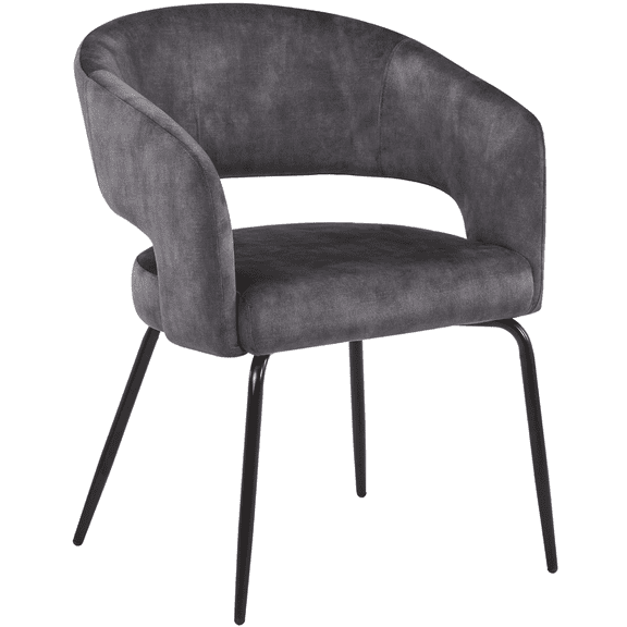 LeisureMod Dining Chair Upholstered in Velvet with Open Curved Backrest and Powder-Coated Iron Legs for Modern Home, Kitchen, Offices Gavin Collection in Charcoal Velvet