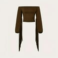 thumbnail image 2 of MORTTIC Women's Solid Color Western Off Shoulder Top with Long Fringe Sleeves Spring Summer Short Top Brown，XL, 2 of 4