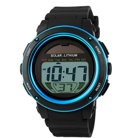 DESIGNICE Unisex Sports Watch,Solar Watches for Men,5Atm Waterproof Solar Powered Watch Big Dial Multi-Function Wristwatch with Chronograph Alarm Backlight for Men Women
