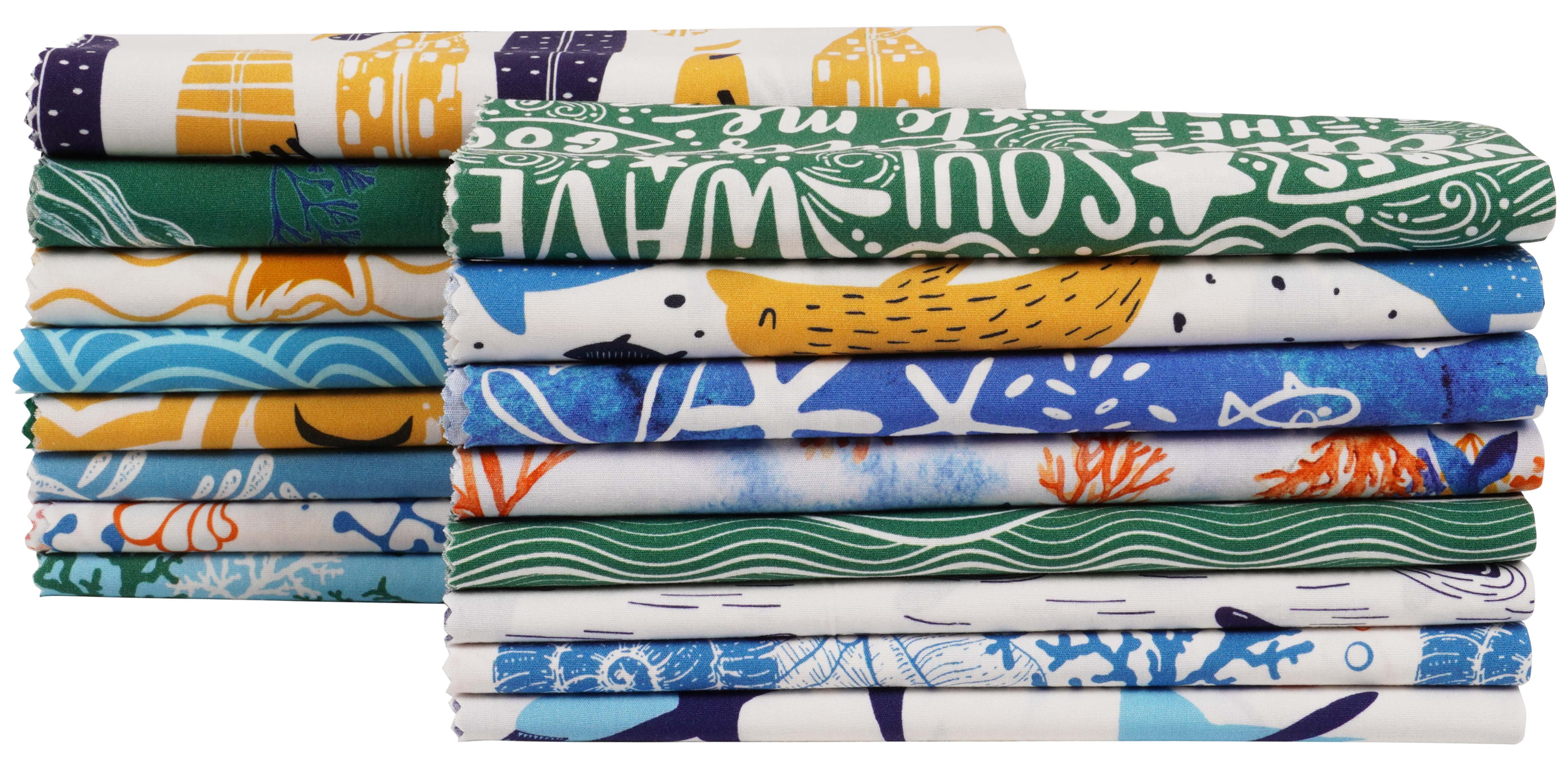Soimoi 16 Pc Fat Quarter Bundle OceanPrint 18"x 22"DIY Patchwork-100% CottonPre-Cut Quilting Fabric Blue & Green