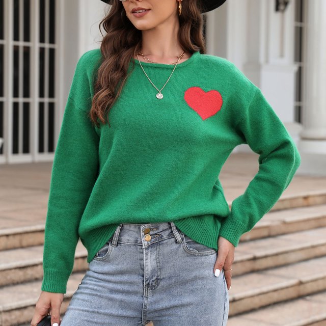 Suéter con forma de corazón para mujer,Suéter con estampado de corazón redondo para mujer, suéter para mujer de alta capacidad