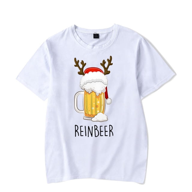 Ropa de pareja divertida de Navidad, Winedeer y Reno, cerveza, parejas, hombres y mujeres, diseño de Feliz Navidad, camisetas de amantes