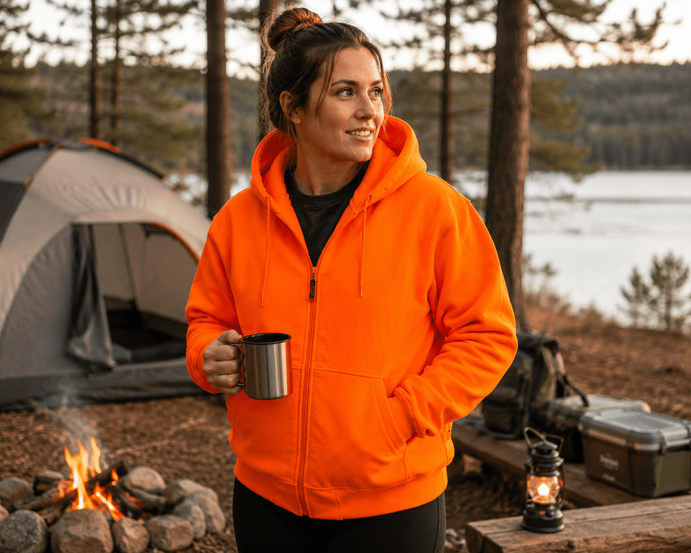 TrailCrest Safety Blaze Orange /Pink/ Camo Double Fleece Full Zip Hoodie (5X, Blaze Orange)