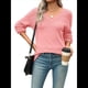 thumbnail image 1 of Suéter Informal de Larga con Cuello en V, Tejido Acanalado y Crochet Ligero para Mujer (Otoño 2025) Rosa S, 1 of 7