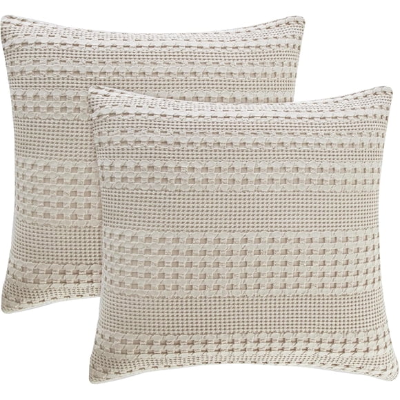 Woeilo 100% Cotton Waffle Weave 24" x 24", 2 Pack Square Covers Shell for Elegant Home Decorative, No Insert, Aesthetic Cushion Covers for Bed Couch Sofa, Oatmeal Oatmeal Square (24"X24")