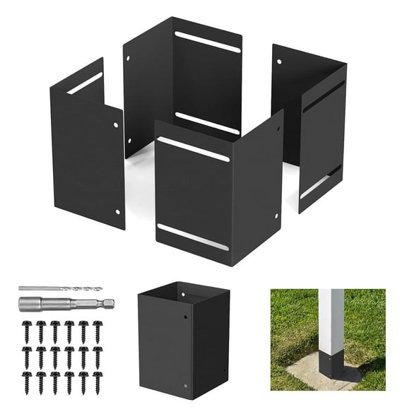 Stainless Steel Adjustable Post Protector, Post Sleeve Post Base Protectors for Mailbox, Deck Railing, Fences, Pergolas, Gazebos, Swing - 2 Pack, Black