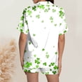 thumbnail image 4 of FASHOFT St Patricks Day Pajamas for Women Set Irish Shamrock Print Button Down Short Sleeve 2 Piece Pj Sets Silk Satin Sleepwear Soft Loungewear White S, 4 of 5
