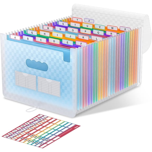 Accordion File Organizer, 26 Pockets Expanding Folders, Monthly Bill Receipt Documents A-Z Colorful Tabs, Letter/A4 Size - Blue