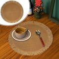 thumbnail image 3 of 2 Pcs 15" Natural Rustic Burlap Jute Placemat, Boho Round Paper Placemats, Rustic Woven Fade-Safe Tablemats,Braided Placemats for Home, Cafe or Events, 3 of 7