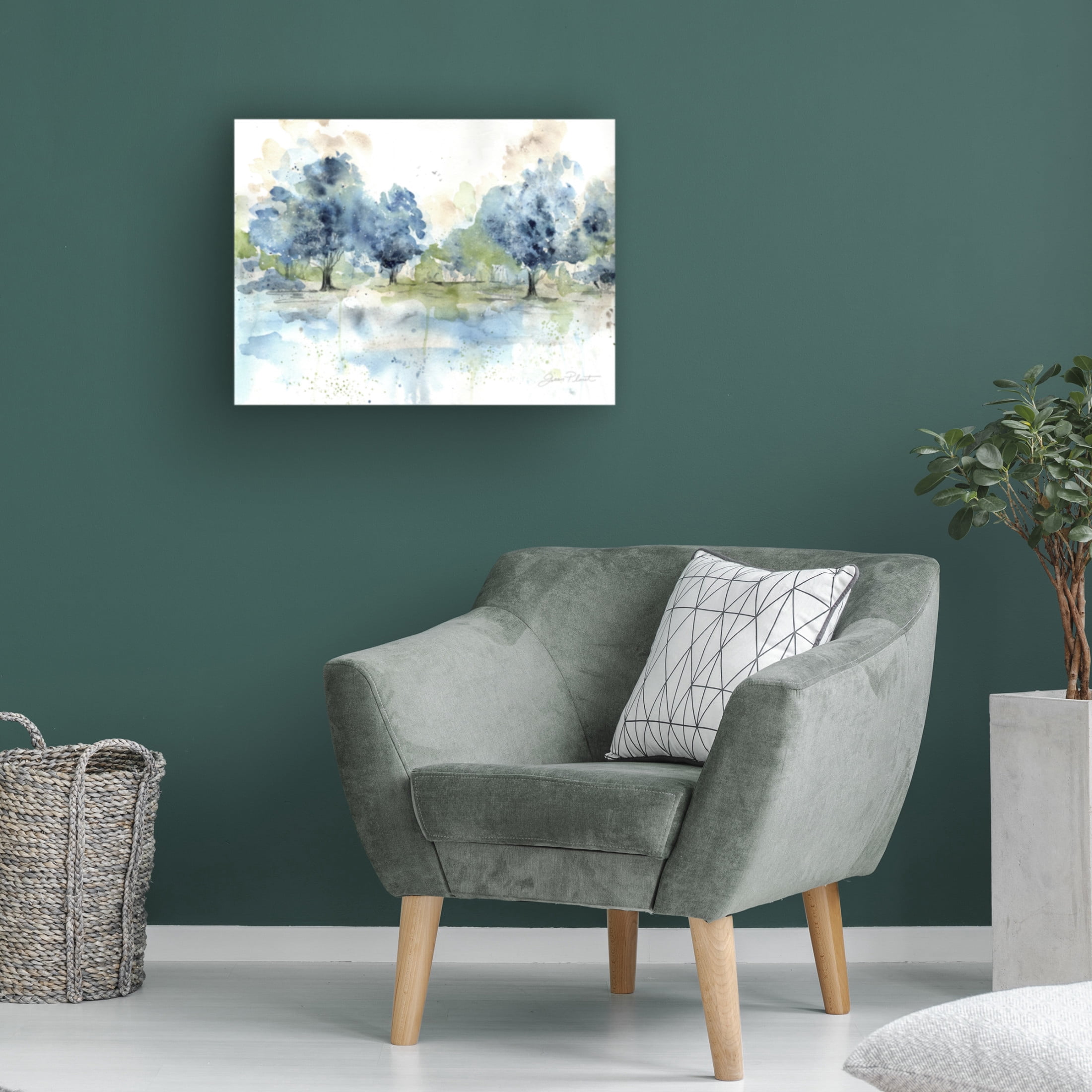 Canvas Wall Art - Jean Plout 'Washy Blue Landscape A' Wall Art for Living Room, Bedroom, or Office Décor by Trademark Fine Art - 32 x 24 Inches