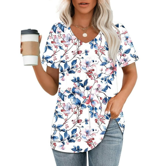 LiMoi Short Sleeve Tops for Women Fitted Womens T Shirts Loose Fit 3/4 Sleeve Floral Shirts for Women Oversized Tshirts reorder items