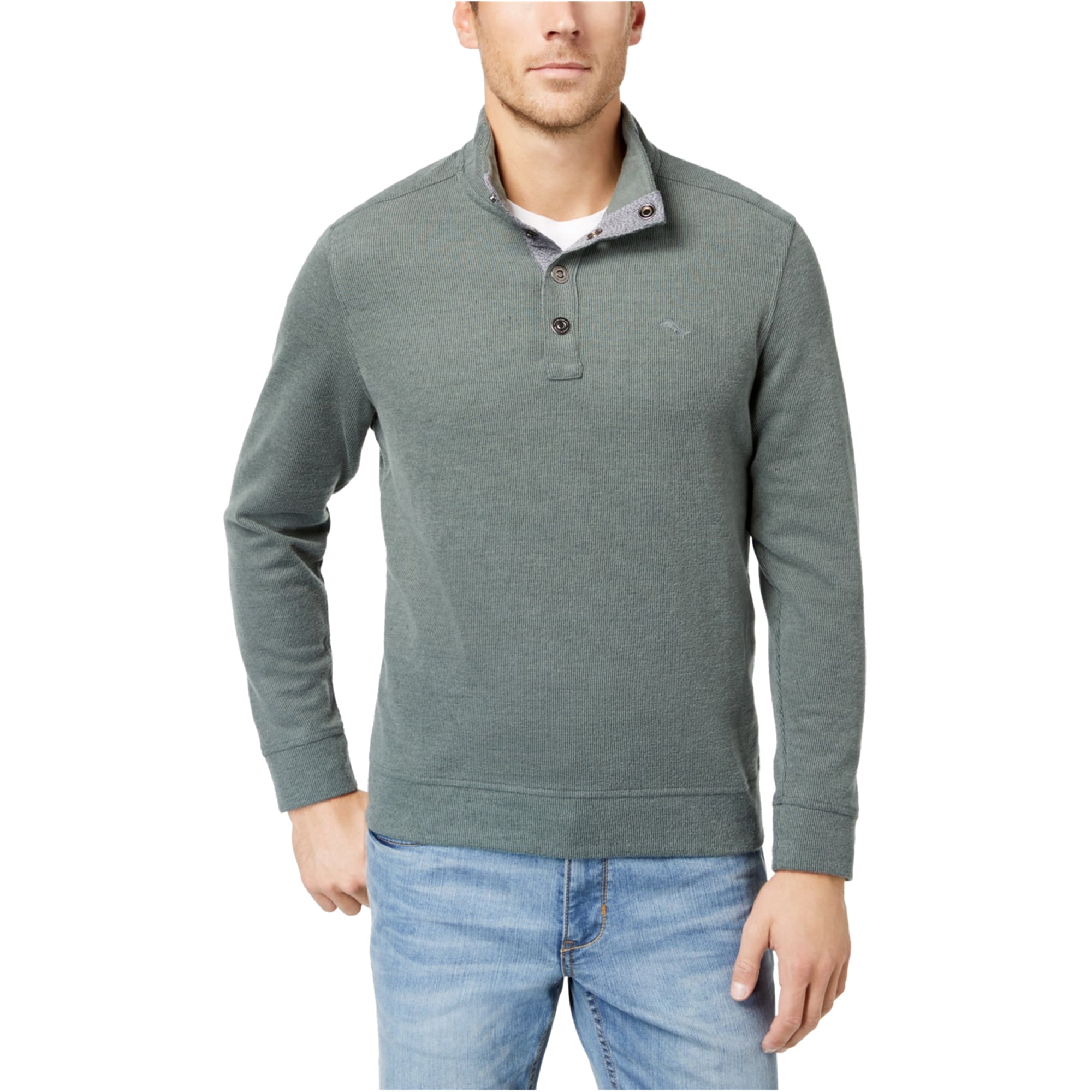 Tommy Bahama Mens Cold Springs Mock-Collar Henley Sweater, Green, Small ...