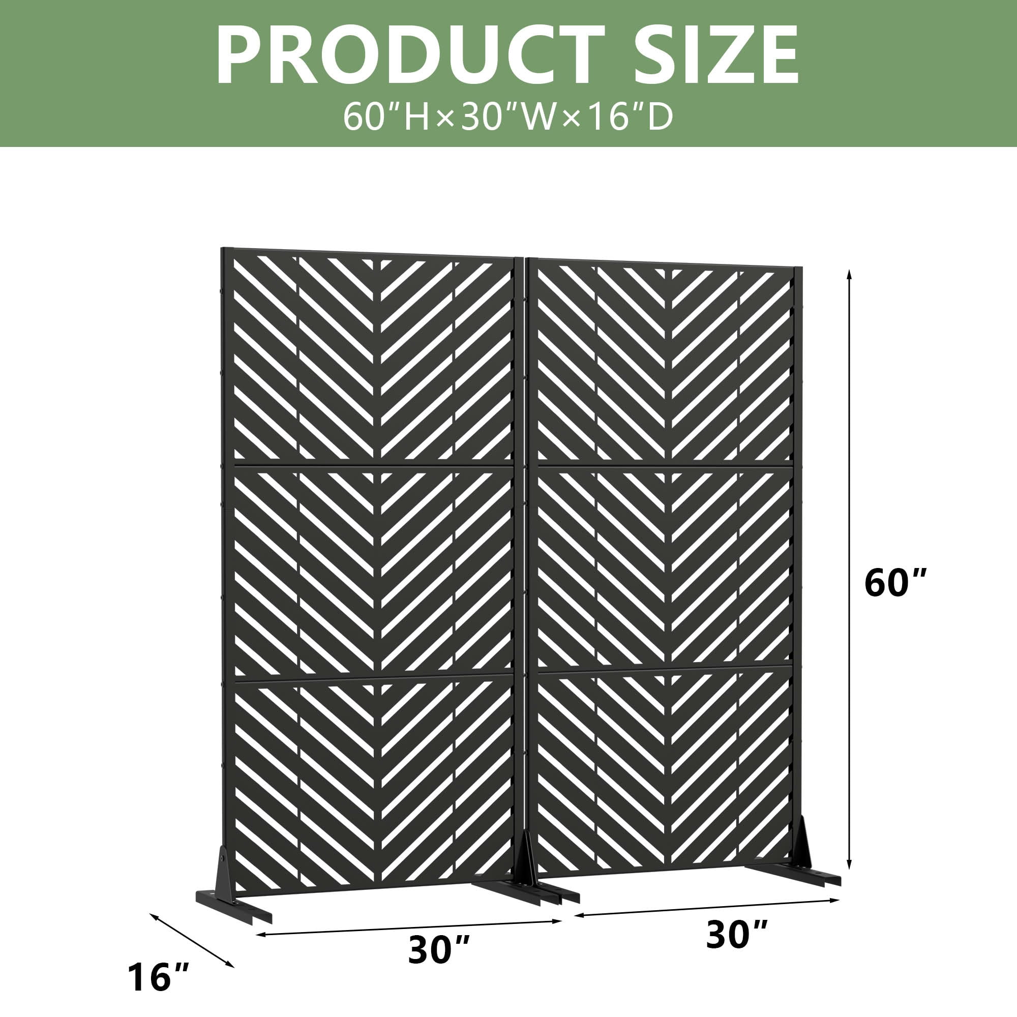 MAYEERTY 2-Piece Outdoor Metal Privacy Screen 5ft Black, 3-Panel Parallel Decorative Screen, Rust-Resistant for Patio