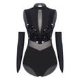 thumbnail image 3 of iiniim Women Sparkle Latin Jazz Dance Outfit Sleeveless Gymnastics Leotard with Gloves Sequins Dance Clothes Black S, 3 of 7