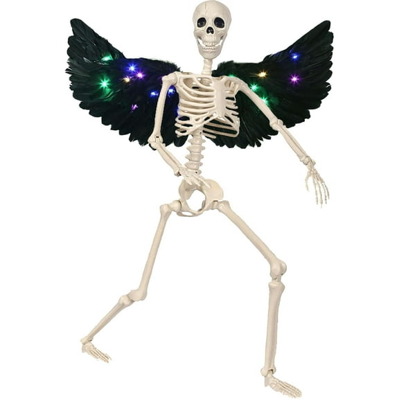 36" Full Body Skeleton Decoration,Halloween Posable Skeleton with LED Wings, Posable Joints Gothic Skeletons Decoration Outdoor Indoor Yard Patio Haunted House Decor,Spooky Party Props Decor