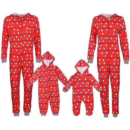 

JBEELATE Christmas Family Matching Pajamas Set Fairy Light Printed Onesie PJs Hooded Jumpsuit