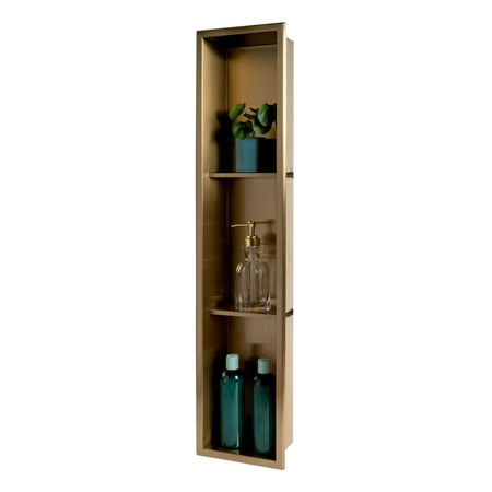 ALFI brand ABNP0836-BG 8 x 36 Brushed Gold PVD Stainless Steel Vertical Triple Shelf Shower Niche