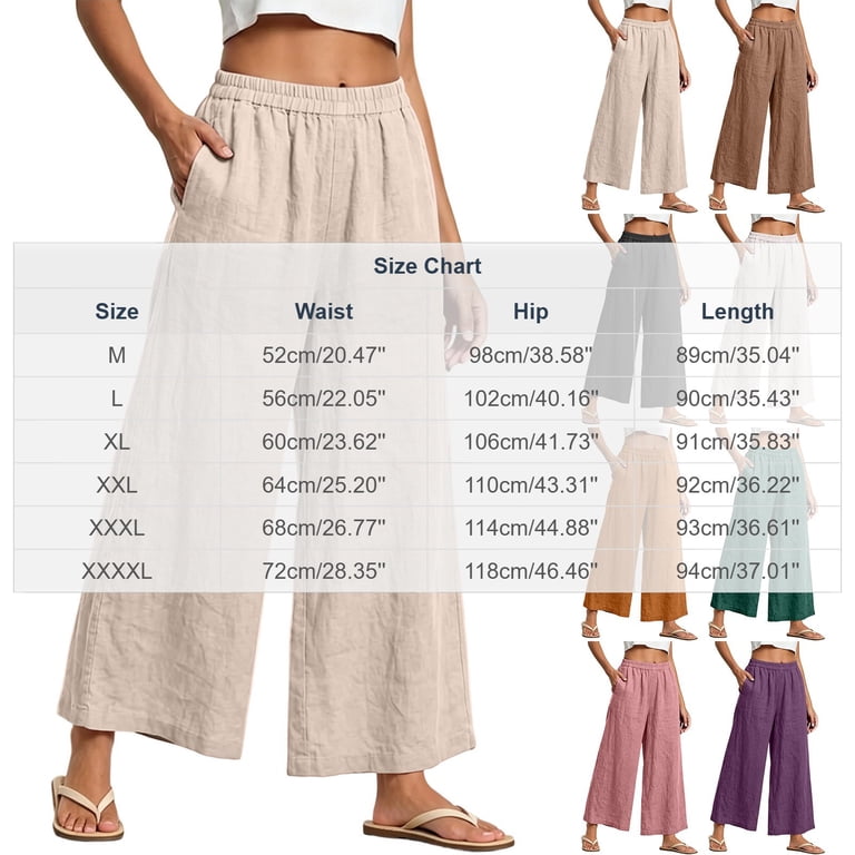 Zynoxe Womens Cotton Linen Pants Casual Breathable Elastic Waist