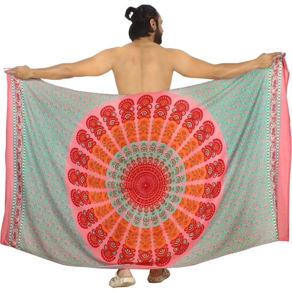 HAPPY BAY Men's Standard Casual Sarong Long Pareo Beach Wrap One Size Turquoise, Mandala Summer Vacation Aloha