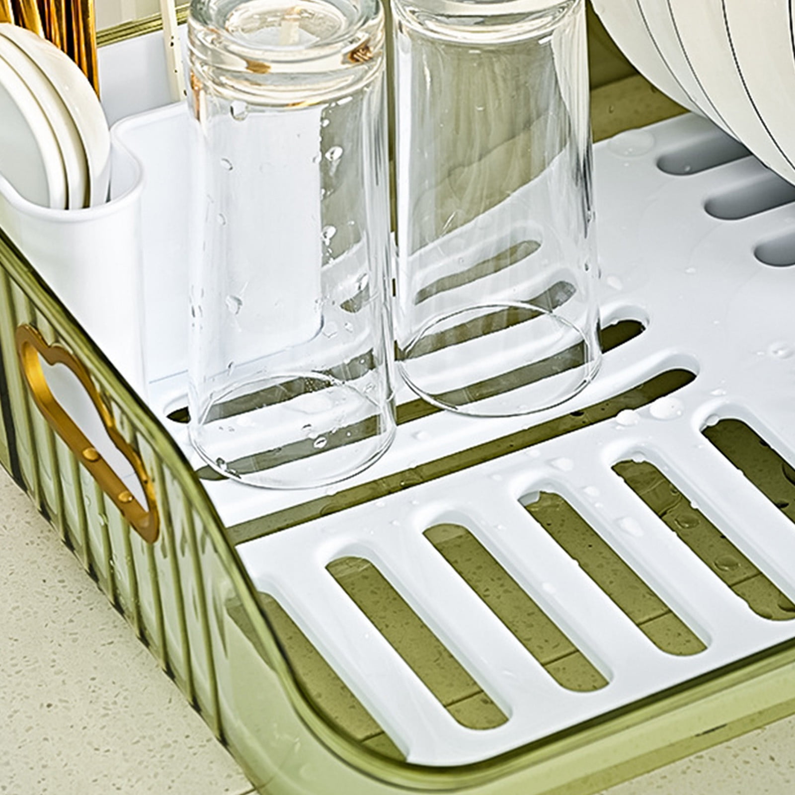 EGYMEN Dish Drying Rack, Kitchen Dish Rack with Drainboard, Utensil Organizer Drying Rack, Space-Saving Dish Shelf for Countertop(Green)