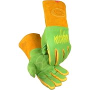 Caiman Premium Wasabi Green Split Deerskin MIG/Stick Welding Gloves, Flame Resistant Foam/Fleece Insulation, Pulse Protector, Green/Gold, Medium (1816-4)