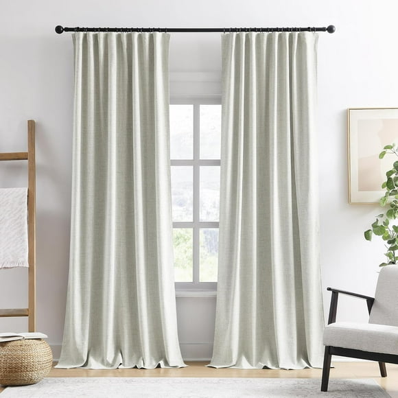 AIR-140 Inch Long Blackout Curtains Panels Set,Linen Textured Custom Extra Long Luxury Noise Reducing Curtains for Large Window Pocket Back Tab Pleat Heading Tape with Hooks 50W x 140L,Natural