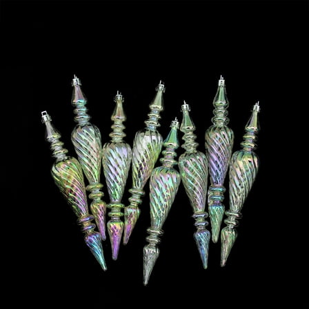 8ct Clear Spiral Shatterproof Iridescent Christmas Finial Ornaments 7"