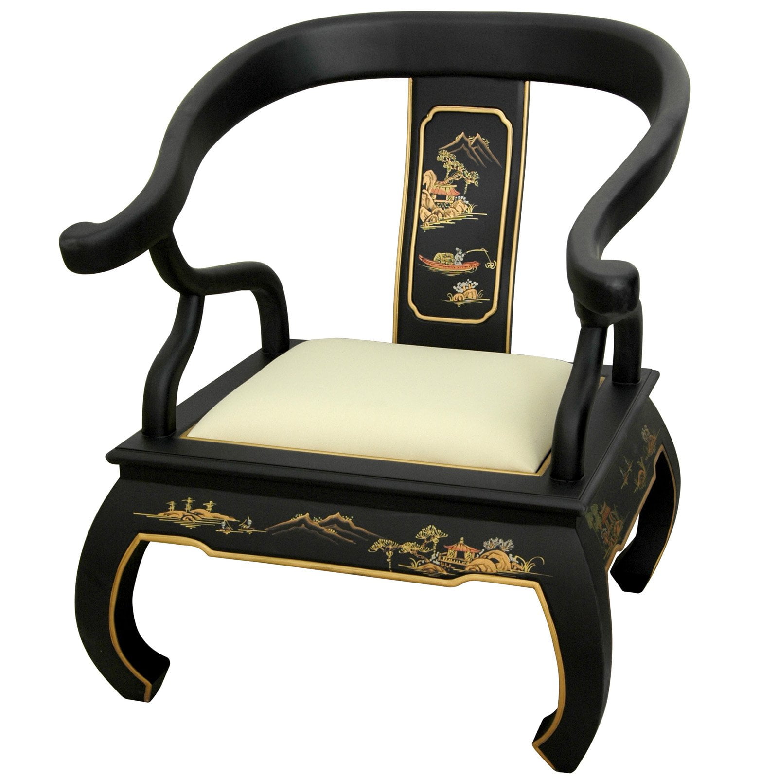 Oriental Furniture Black Landscape Ming Chair, 32.50"H