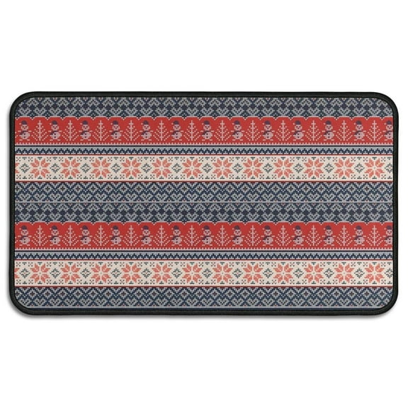 Red and Blue Christmas Knitted Pattern Door Rugs,Washable Non Slip Door Mats Indoor,Decorative Door Mats,Entry Mat Indoor for Entrance,Bedroom,Kitchen,Bathroom,30"x17"