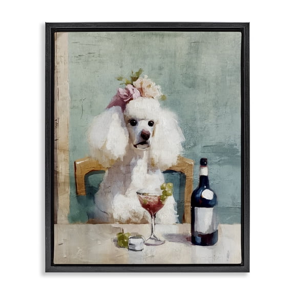 Stupell Industries Poodle At Lunch Black Framed Floater Canvas Wall Art, design by Annabelle Hall
