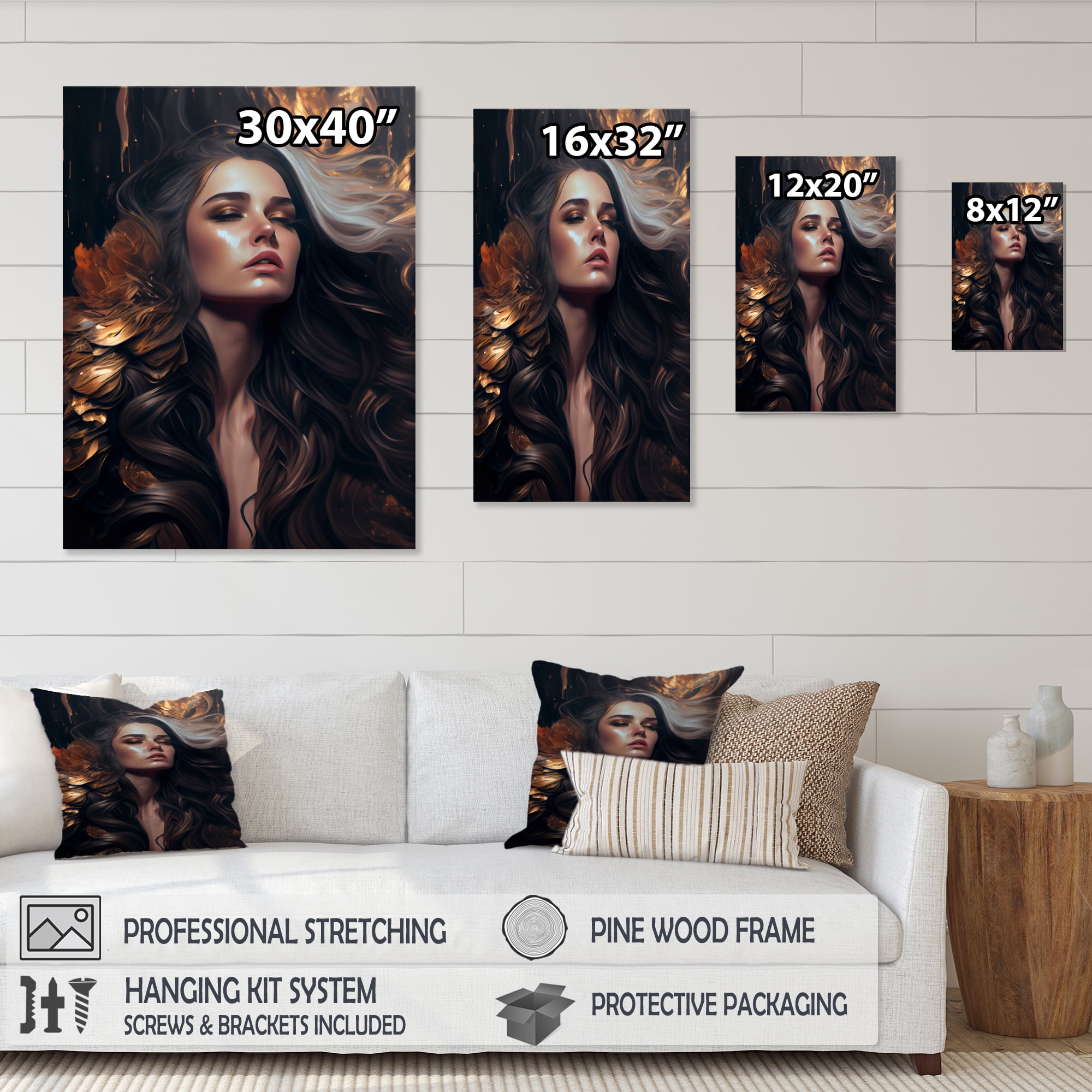 Designart Gold And Black Sensual Woman IV Canvas Wall Art