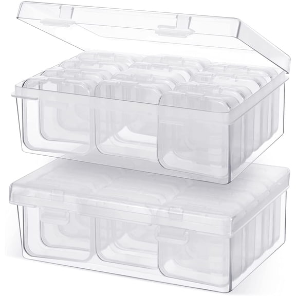 24 Pcs Bead Organizer Plastic Small Bead Storage Box Clear Storage Case Craft Containers with 2 Pcs Hinged Lid Clear Craft Cases for Jewelry Making DIY Bracelets Beading (Medium)