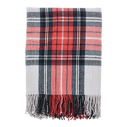 SARO LIFESTYLE Classic Plaid Pattern Tassel Trim Throw Blanket, 50" x 60", Multi
