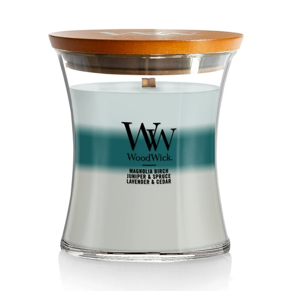 WoodWick Icy Woodland Scented Trilogy Medium Hourglass Candle, Crackles as it Burns, Great for Gifting 9.7oz