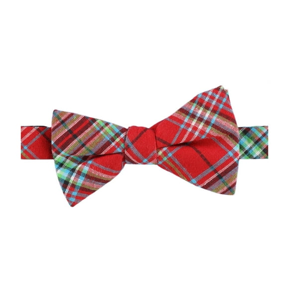 Countess Mara Mens Plaid Self-tied Bow Tie, Red, One Size