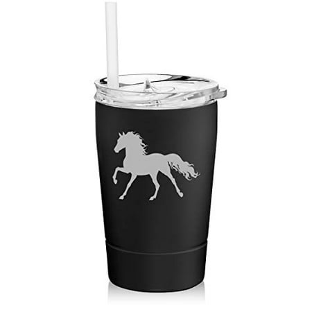 

12 oz Tumbler Double Wall Stainless Steel Vacuum Insulated Coffee Travel Mug With Straw Horse (Black)
