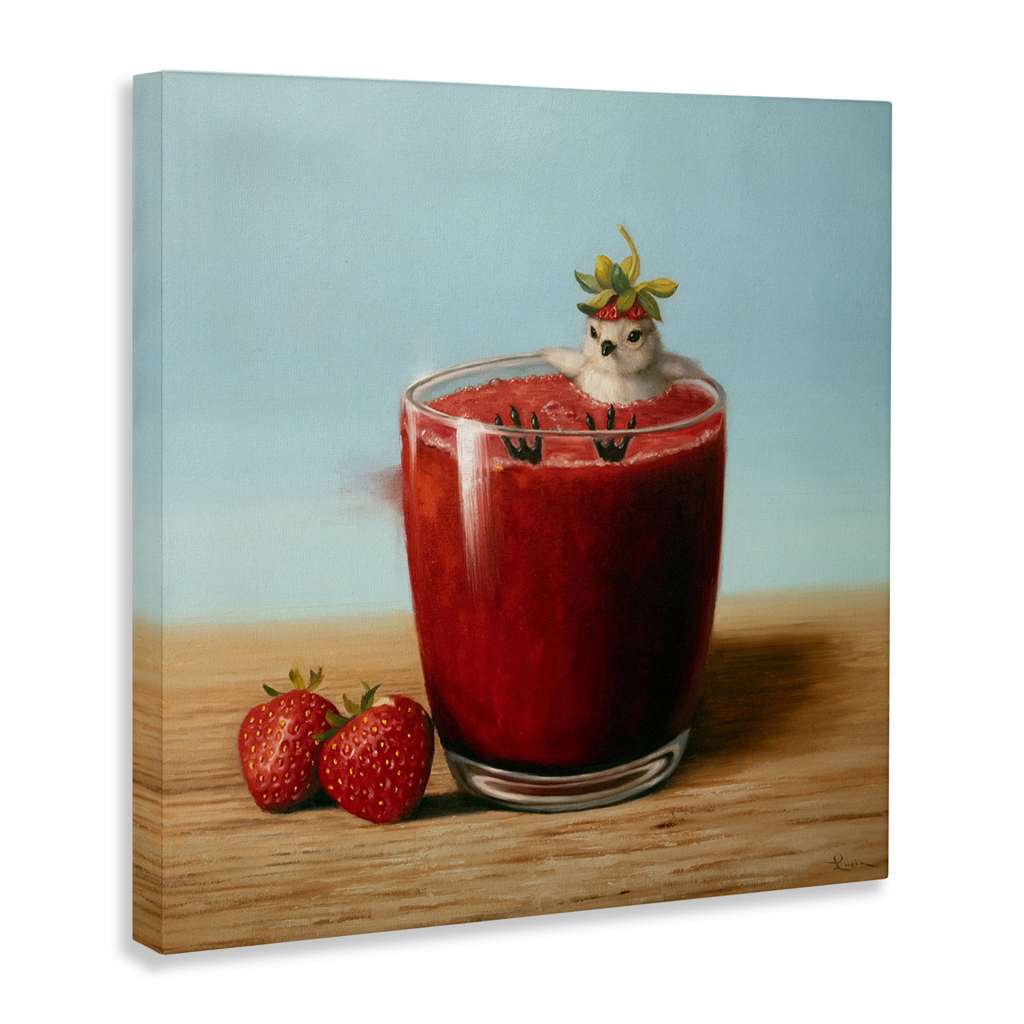 Stupell Industries Bird in Strawberry Drink Food & Beverage Painting Wrapped Canvas Art Print Wall Art, 30 x 30