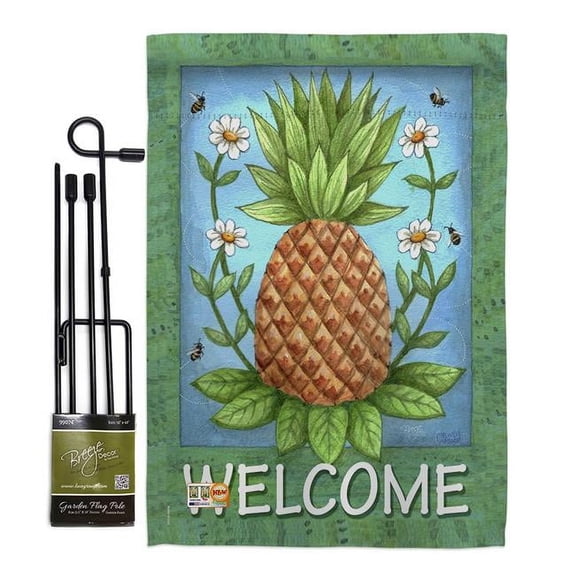 Breeze Decor BD-FT-GS-117036-IP-BO-D-US16-AL 13 x 18.5 in. Welcome Pineapple Food Fruits Impressions Decorative Vertical Double Sided Garden Flag Set with Banner Pole