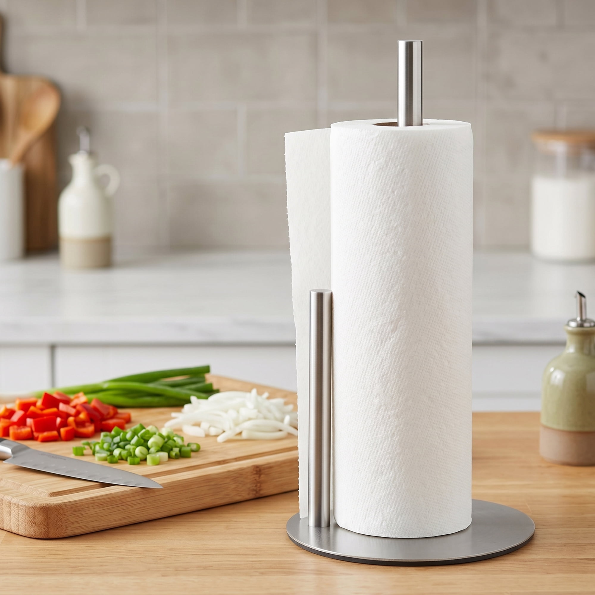 Unique Bargains Countertop Non Slip Base Dispenser Paper Towel Holder Silver 11.8x6.7inch