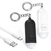 Alarm keychain for Women, Rechargeable 130dB Loud Safety Alarm with LED Flashlight Safety Keychain for Kids Students Girls Elderly Woman Gift Black + White