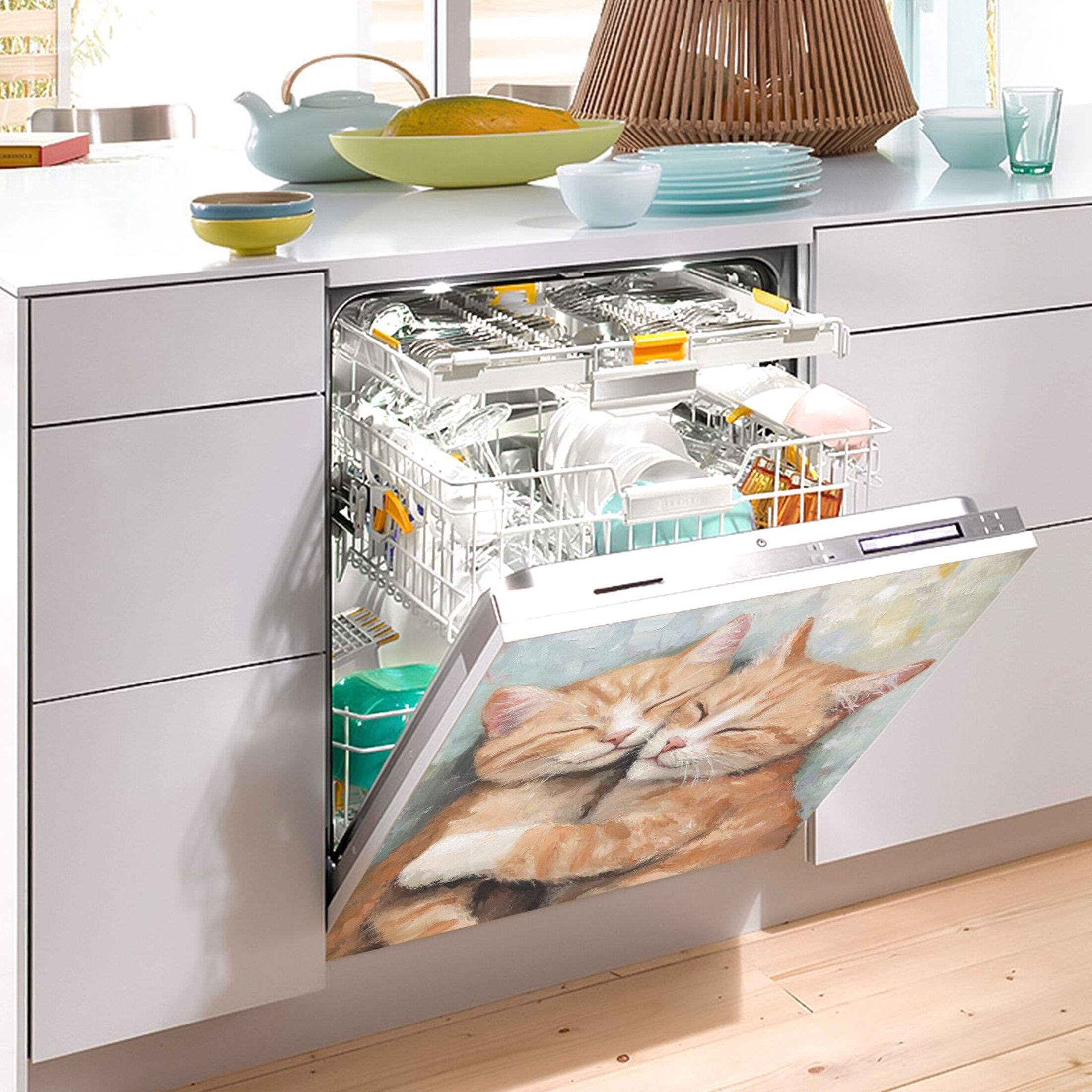 Dishwasher Magnetic Sticker 23x26 Inch Refrigerator Magnetic Sticker Washing Machine Magnetic Sticker Kitchen Panel Magnetic Sticker Home Decor Good Friend Cat