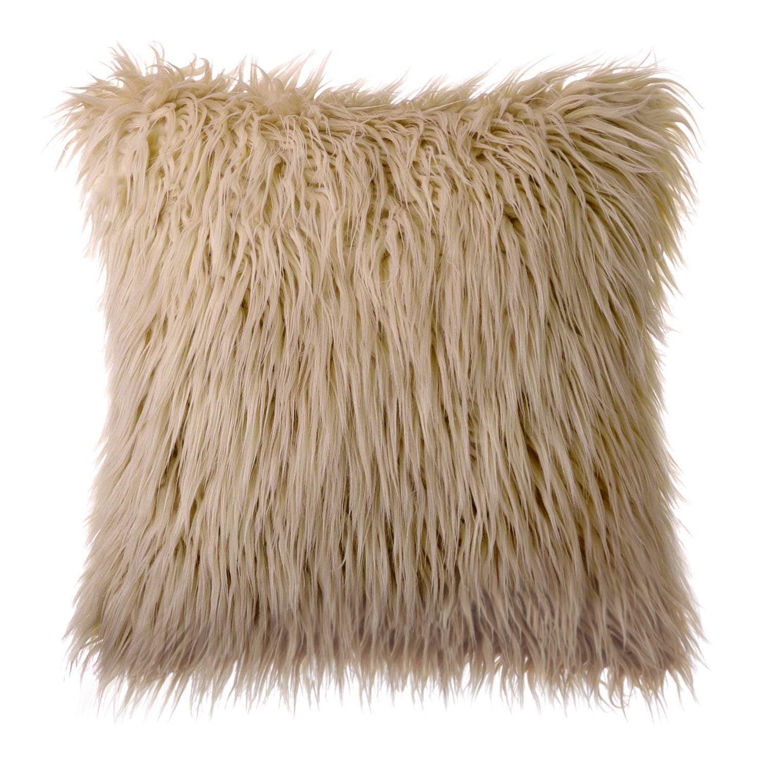 Phantoscope Merino Style Faux Fur Series Decorative Throw Pillow, 22" x 22", Yellow, 1 Pack