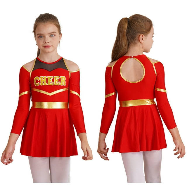 YiZYiF Costume de Cheerleading pour Filles, Robe de Fête d'Anniversaire, Tenue de Fantaisie pour Halloween, Uniforme de Cheerleading Rouge 14