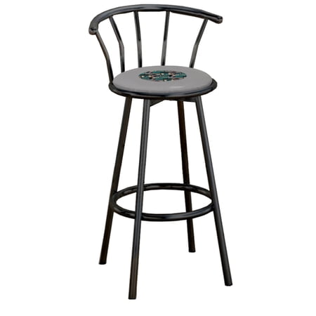 The Furniture King Bar Stool 29" Tall Black Metal Finish with an Outdoor Adventure Themed Decal (Fishing Aqua - Gray)