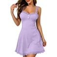 thumbnail image 2 of RoamHome Women Ribbed Knit Lace Trim Cami Nightgown, V Neck Button Front Mini Slip Dress for Home Loungewear, 2 of 6