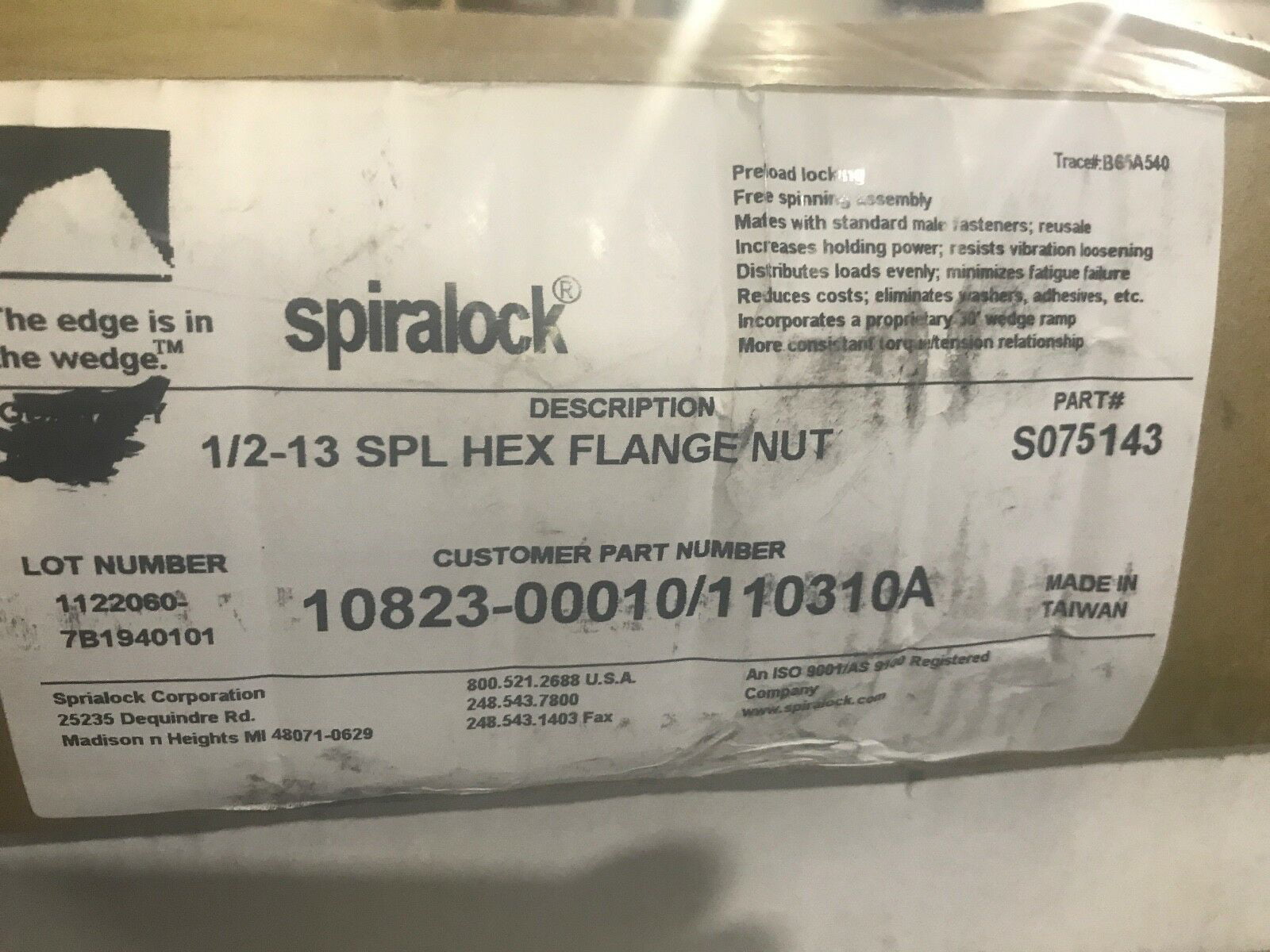 BLACK SPL HEX FLANGE NUTS 100 SPIRALOCK 1/2"-13 