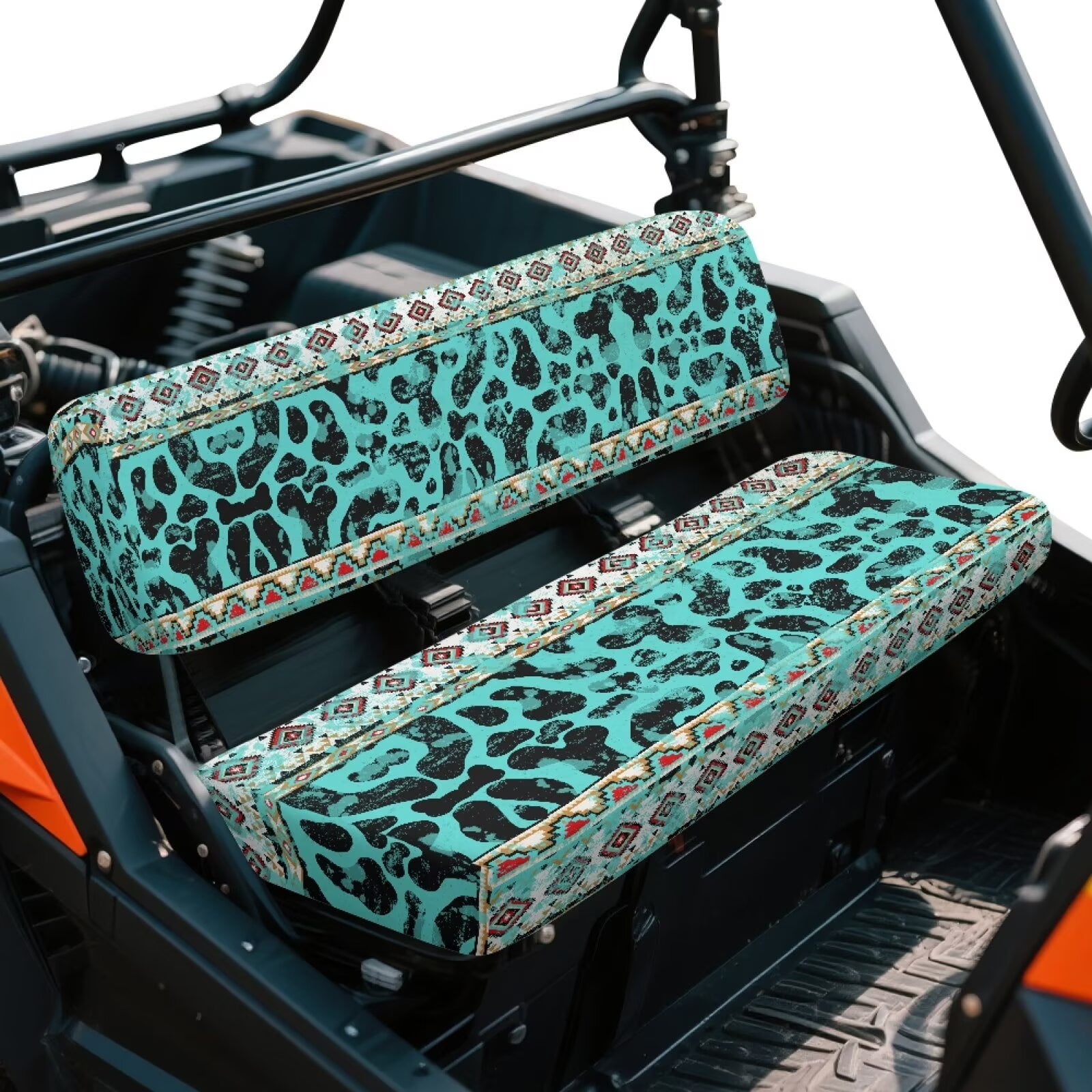 Uorisanigo UTV Front Bench Seat Cover Scratch-Proof Blue Aztec Cow Print Mule Seat Cover Compatible with Kawasaki Mule 3020 2003 2002 200 UTV Pioneer Seats Accessories