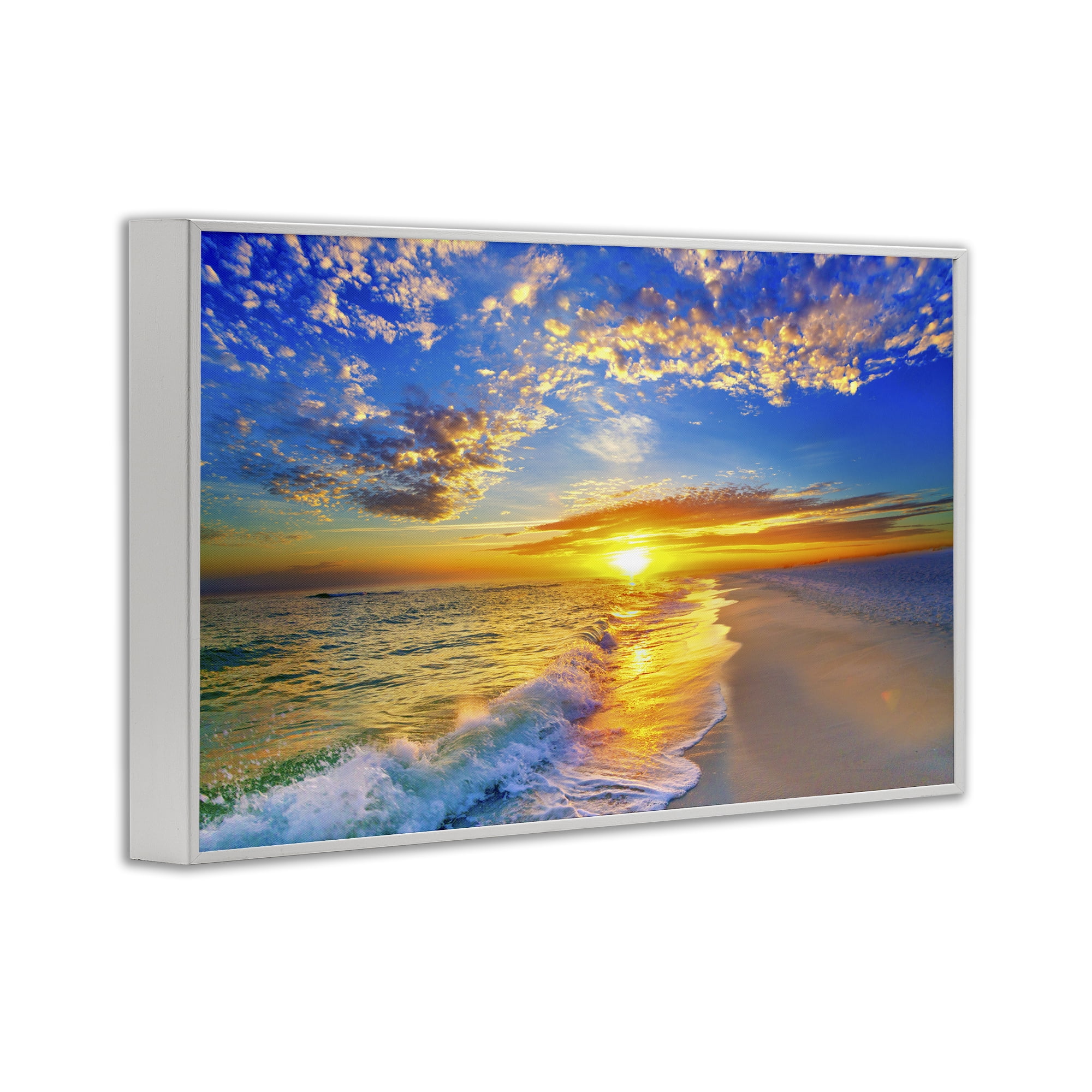 Stupell Industries Golden Sunset Beach Blue Sky White Framed Giclee Art, design by Eszra Tanner