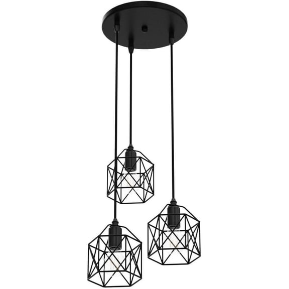 3 Light Pendant Lighting, Farmhouse Hanging Light Fixture for Kitchen Island & Dining Room, Industrial Vintage Ceiling Lamp with E26 Base, Adjustable Height, Matte Black